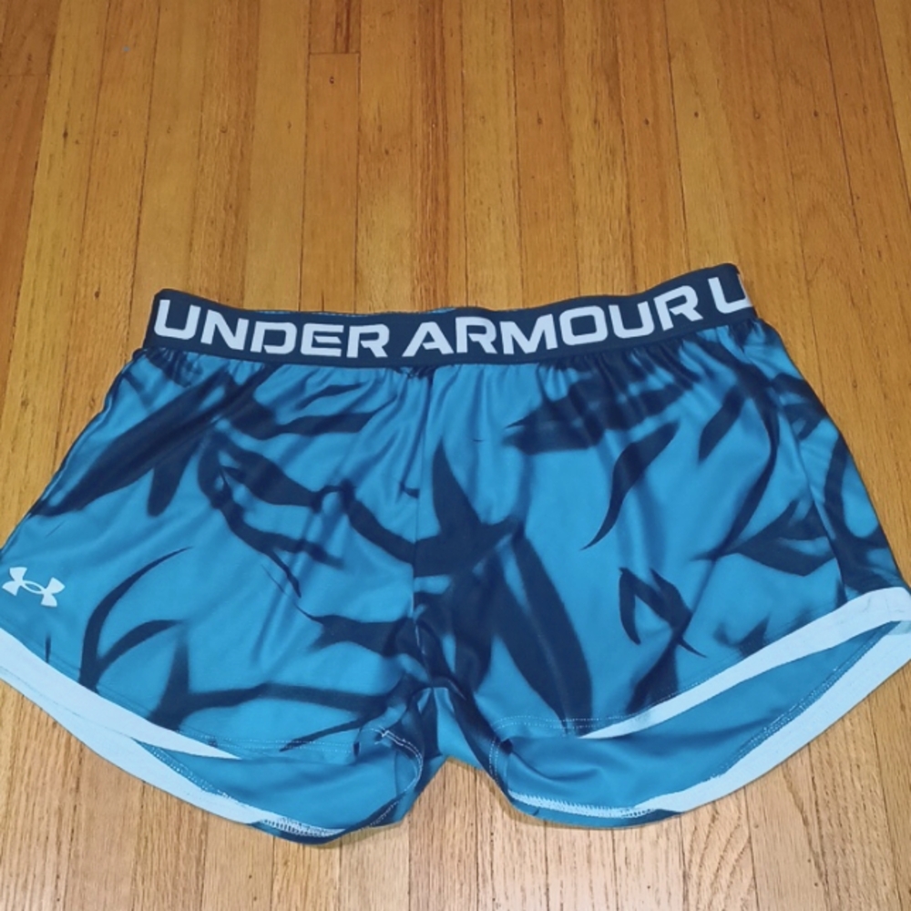 Teal and black Under Armour athletic shorts